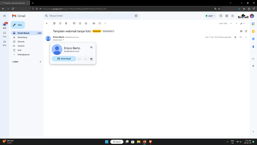 Cara Menambahkan Photo/Avatar Di Webmail